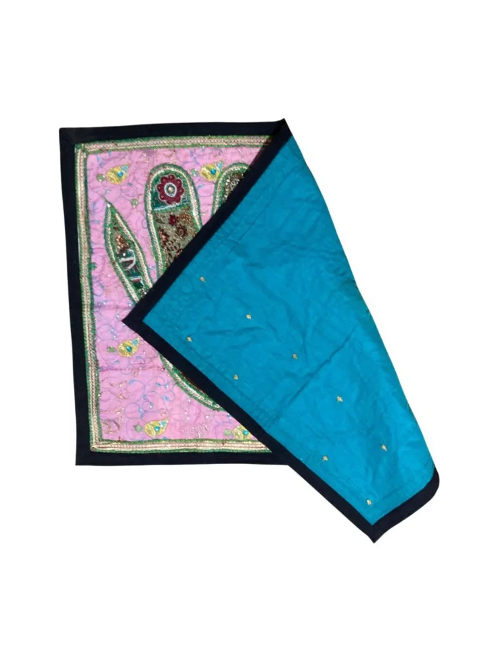 Handmade Vintage Patchwork Sari Elephant Embroidered Beaded Tapestry Pink & Blue